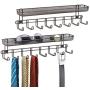 mDesign Closet Wall Mount Mens Accessory Storage Organizer Rack - Holds Belts, Neck Ties, Watches, Change, Sunglasses, Wallets - 8 Hooks and Basket - 2 Pack - Bronze