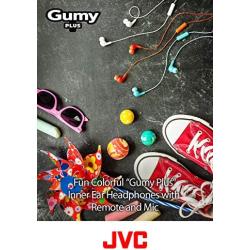 BLACK GUMY In ear earbuds with stay fit ear tips and MIC.  Wired 3.3ft colored cord cable with headphone jack.  Small, medium, and large ear tip earpieces included.  JVC GUMY HAFX7MB