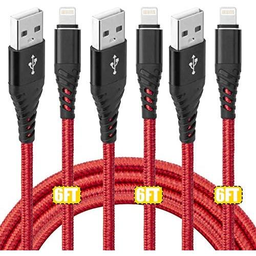 iPhone Charger Cable 6ft, CyvenSmart 3Pack 6Foot Lightning Cables, Nylon Braided Data Sync Long iPhone USB Charging Cable Cord for iPhone 11/11 Pro / 11 Pro Max/XS/XS Max/XR/X / 8, iPad Mini.