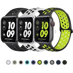 JuQBanke Sport Bands 3 Pack Compatible for Apple Watch Band 38mm 40mm 42mm 44mm, Soft Silicone Sport Replacement Wristband Compatible with iWatch Series 1/2/3/4/5