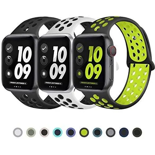 JuQBanke Sport Bands 3 Pack Compatible for Apple Watch Band 38mm 40mm 42mm 44mm, Soft Silicone Sport Replacement Wristband Compatible with iWatch Series 1/2/3/4/5