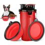 HETH Dog Travel Water Bottle, 2 in 1 Portable Dog Water Dispenser and Food Container with 2 Collapsible Bowls for Your Pets Walking and Traveling