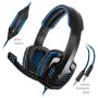 Sentey Gaming Headset Blue Arrow Analog 3.5mm In-line Volume Control & Computer Headset with Microphone Gaming Headphones Headphone Pc, Mac or Laptop, Tablet, Mobile Phones / Headset with Mic Heavy Duty Braided 2 Meters Cable / Leather Padded Ear Pads
