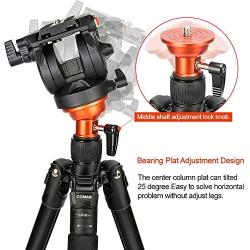 Fluid Head Tripod, COMAN Video Tripod Aluminium Alloy 70.8 inch for Canon Nikon Sony DSLR Camera