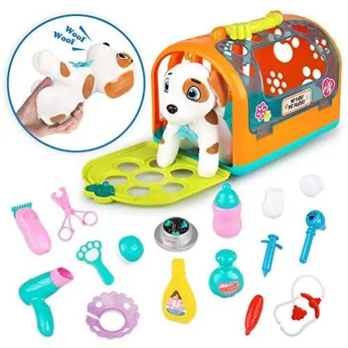 kidpal Pet Care Play Set, Vet Clinic and Cage Doctor Kit for Kids, 16PCS Pet Veterinarian Playset for Ages 2 3 4 Toddlers, Great Gift Vet Play Set for 2 3 4 Years Yr Old 24M+ Boys and Girls