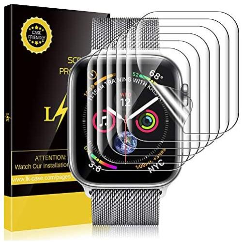 LK [6 Pack] Screen Protector for Apple Watch (42mm Series 3 2 1 44mm Series 5 4 Compatible) Max Coverage [Anti-Bubble] HD Clear Film