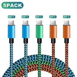 USB Type C Cable, JOBKIM 5 Pack (6FT) Nylon Braided Cable and Fast Charging Compatible with Samsung Galaxy,Google Pixel,LG,Huawei,Xiaomi, OnePlus, TCL and All USB Type c Cable Device-Colorful