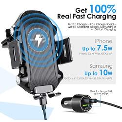 Wireless Car Charger Mount Holder -10W/7.5W Qi Fast Charging Auto Clamping Dashboard Windshield Air Vent Phone Holder & QC 3.0 Car Charger for iPhone 8/8 Plus/Xs/Xs Max/XR, Galaxy S10/S10+/S9