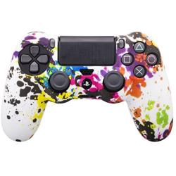 9CDeer 3 Pieces of Silicone Water Transfer Protective Sleeve Case Cover Skin + 8 Thumb Grips Analog Caps + 3 Sets of dust Proof Plug for PS4/Slim/Pro Controller, Graffiti 3 Pack