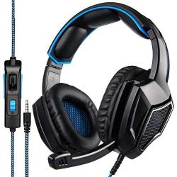 PS4 Headset, SA920 Stereo Gaming Headphones，3.5mm Wired Over Ear Noise Cancelling Gaming Headset with Mic & Volume Control & Bass Surround Compatible with PC/Mac/Laptop/Xbox One