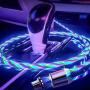 LED Flowing Magnetic Charger Colorful Cable Light Up Candy Moving Party Shining Charger Phone Charging Cable Magnetic Streamer Absorption USB Snap Quick Connect 3 in 1 USB Cable