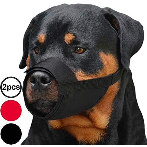 CollarDirect Adjustable Dog Muzzle Small Medium Large Dogs Set 2PCS Soft Breathable Nylon Mask Safety Dog Mouth Cover Anti Biting Barking Pet Muzzles Dogs Black Red