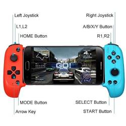 ElementDigital Mobile Game Controller, Telescopic Wireless Bluetooth Controller Gamepad for Android Phone, with Flexible Joystick, Red+Blue