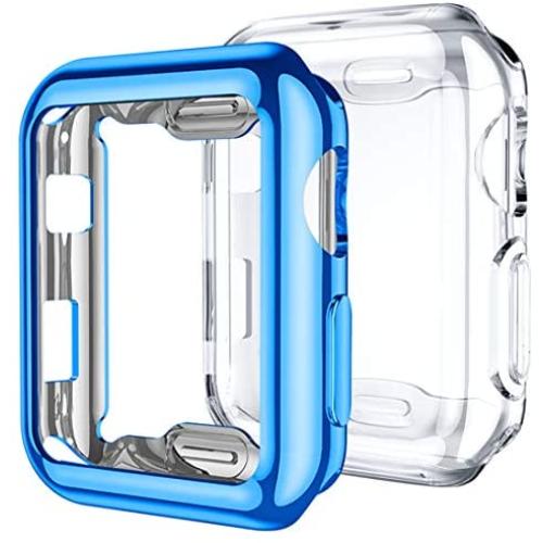 Mastten 2-Pack 38mm Case Compatible for Apple Watch Screen Protector, Full Protective Case TPU HD Ultra-Thin Cover Compatible for iWatch Series 3 2 1, Blue, Clear