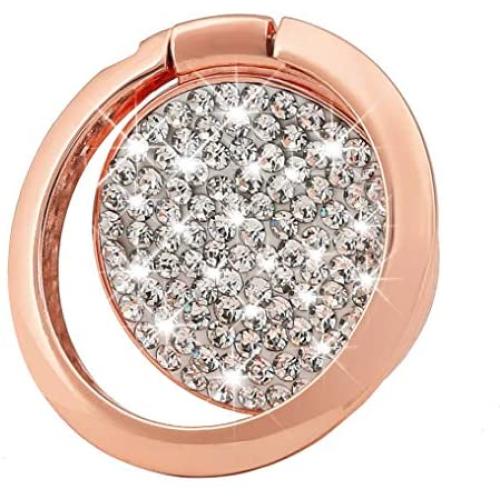 Cell Phone Finger Ring Holder, GREATQIQI Sparkle Diamond Phone Kickstand, 360° Rotation Metal Ring Grip Stand for Phones and Tablets (Rose Gold)