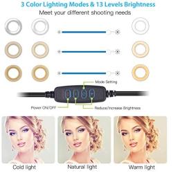 LED Ring Light,13 Brightness Levels Selfie Ring Light with Tripod Stand, 10 Inch Desktop Makeup Ring Light for Smartphone Photography, Live Streaming, Video Recording, Ultra-Bright 120 Bulbs