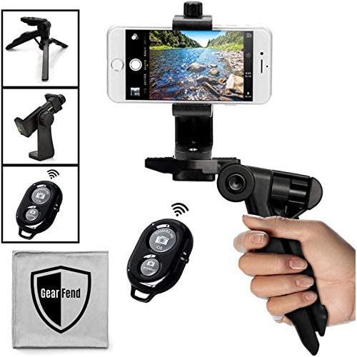 GearFend Pistol Grip Stabilizer, Tripod Table Stand with Universal Rotating Smartphone Tripod Mount & Wireless Remote Control for All iPhones, Samsung Phones, Most Mobile Phones Plus Microfiber Cloth
