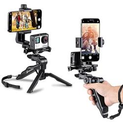 Zeadio Ergonomic Handheld Grip Stabilizer Tripod Selfie Stick Handle Steadycam Kits, Fits for All GoPro and iPhone Samsung and Phones, 2 Angles Shooting Simultaneously