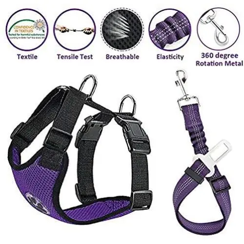 Lukovee Dog Safety Vest Harness with Seatbelt, Dog Car Harness Seat Belt Adjustable Pet Harnesses Double Breathable Mesh Fabric with Car Vehicle Connector Strap for Dog Lukovee Dog Safety Vest Harness with Seatbelt, Dog Car Harness Seat Belt Adjustable Pet Harnesses Double Breathable Mesh Fabric with Car Vehicle Connector Strap for Dog