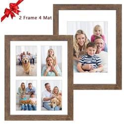 Hap Tim 11x14 Picture Frame Set of 2,Each Rustic Brown Wood Pattern Frame with 2 Mats,Display 8x10 or Four 4x6 Photos with Mat,11x14 Picture Without Mat for Wall Display(CWH-11x14-BR)