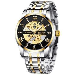 Mens Watches Mechanical Automatic Self-Winding Stainless Steel Skeleton Luxury Waterproof Diamond Dial Wrist Watches for Men