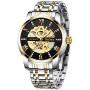 Mens Watches Mechanical Automatic Self-Winding Stainless Steel Skeleton Luxury Waterproof Diamond Dial Wrist Watches for Men