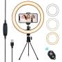 Selfie Ring Light 10.2" with Tripod Stand & Cell Phone Holder,Dimmable Led Camera Beauty Ringlight for Live Stream,Makeup,YouTube Video,Photography, 3 Light Modes and 10 Brightness Levels