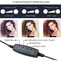 Selfie Ring Light with Cell Phone Holder, Clamp-on Flexible Gooseneck Arms, 3 Light Modes, 10 Brightness Levels, Compatible with Smart Phones for Ins, YouTube, Facebook (Black)