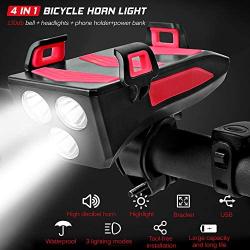 Roeam 4 in 1 Multifunctional Bike Light Bicycle Horn Lamp with Mobile Phone Bracket 250 Lumen Bike Flashlight Bike Horn Phone Holder Power Bank Bicycle Front Light USB Rechargeable Cycling Headlight