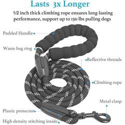 iYoShop 6 FT Strong Dog Leash with Comfortable Padded Handle and Highly Reflective Threads Dog Leashes for Medium and Large Dogs up to 150 lbs