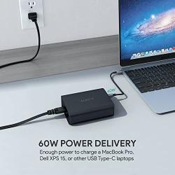 USB C Charger AUKEY 72W 3-Port Fast Charger with 60W Power Delivery 3.0 Ultra Compact PD Adapter for MacBook Pro, Dell XPS, iPhone 11 Pro Max/SE, Galaxy S10, iPad Pro, AirPods Pro, Pixel 4XL, Switch