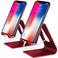 COOLOO Cell Phone Stand,【2 Pack】 Mobile Phone Anti-Skid Holder, Cradle, Dock Compatible Android Smartphone, Phone 11 Pro Xs Max Xr X 8 7 6 6s Plus 5s, Accessories Desk - Red