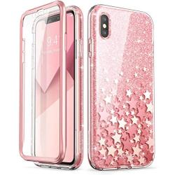 i-Blason Cosmo Full-Body Bling Glitter Sparkle Clear Bumper Case Built-in Screen Protector for iPhone Xs Max 2018 Release, Pink, 6.5"