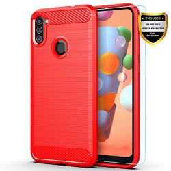 Galaxy A11 case,Samsung A11 case,with HD Screen Protector,MAIKEZI Soft TPU Slim Fashion Non-Slip Protective Phone Case Cover for Samsung Galaxy A11(Red Brushed TPU)