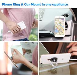Phone Ring Holder Stand, 2 in 1 Universal Air Vent Car Phone Mount and Finger Grip Ring, 360°Rotation & 180°Flip with Strong Sticky Gel Pad compatible with iPhone X/8/7/6s/Plus, Galaxy S9/S8/S7/S6