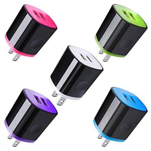 Wall Charger Adapter, Charger Brick, AndHot 5 Pack 2.1A Dual Port USB Cube Block Wall Charger Plug Compatible for iPhone 11 Pro Max XR XS X 8 7 6 Plus, iPad, Samsung, LG, Moto, Android Phone, Kindle