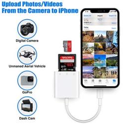 SD Card Reader for iPhone iPad,DSLR Camera Trail Game Camera Dash Cams SD/Micro SD Card Reader,Memory Card Camera Reader Adapter,Plug and Play,No App Required