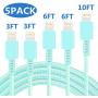 iPhone Charger Cables Sharllen iPhone Cords 5 Pack 3/3/6/6/10FT Nylon Braided iPhone Lightning Cable Fast USB Charging Cable Long Cord Compatible iPhone11/Xs/Max/XR/X/8/8P/7/6/5/iPad/iPod Green