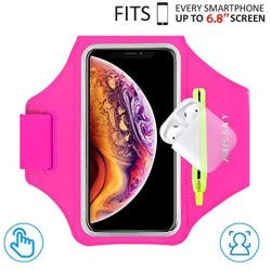 HAISSKY Armband Case with Airpods Holder/Car Key Bag Cell Phone Holder Gym Case Fits iPhone 11 Pro Max/11 Pro/Xs Max/XR 8 7 6,Galaxy S10+/S10/S10e/S9+ with Key Holder&Card Slot up to 6.8" (Rose)