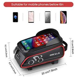 Zacro Bike Phone Mount Bags - Bicycle Front Frame Bag, Waterproof Bike Pouch Bag, Top Tube Frame Pannier Mobile Phone Touch Screen Holder Bike Bag with Headphone Hole for Smartphone Below 6 Inch