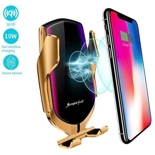 Survival-Pax Co. Smart Sensor Wireless Car Charger Mount, Automatic Clamping QC/QI 10W Fast Charging Car Charger Holder Compatible with iPhone 11/Xs/Xs Max/XR/X,Samsung Note 9/S9/ S9+/S8 etc (Gold)