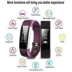 Ginsy Fitness Tracker, Fitness Watch Heart Rate Monitor Waterproof Bluetooth Pedometer Wristband Sleep Monitor Smart Watch iOS Android Smart Phone