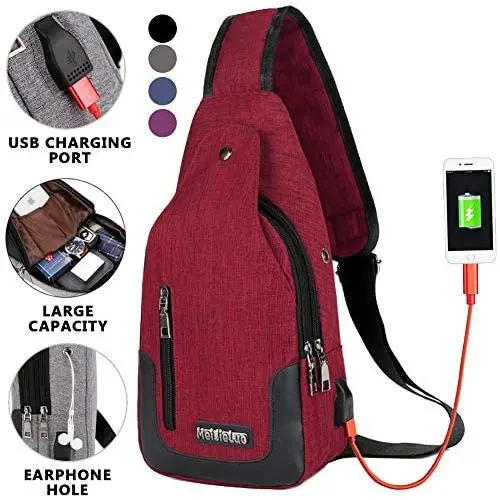 Peicees Travel Gym Bike Sling Bag Shoulder Backpack Daypack w/USB Charging Port Peicees Travel Gym Bike Sling Bag Shoulder Backpack Daypack w/USB Charging Port