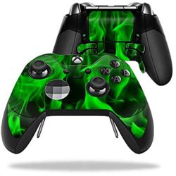 MightySkins Skin Compatible with Microsoft Xbox One Elite Controller - Green Flames | Protective, Durable, and Unique Vinyl wrap Cover | Easy to Apply, Remove, and Change Styles | Made in The USA