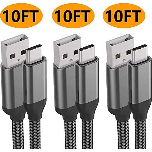 USB C Charger Cable,10FT 3Pack,3A Fast Charging,Nylon,Charge Cord For Samsung Galaxy Note 10 9 8 S10e S10 S9 S8 Plus A10e A50 A20,LG Stylo 5 4 V50 V40 G8 G7 G6 Thinq Q7,Moto Z4 Z3 G7 One,Sony Xperia 5