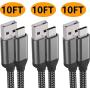 USB C Charger Cable,10FT 3Pack,3A Fast Charging,Nylon,Charge Cord For Samsung Galaxy Note 10 9 8 S10e S10 S9 S8 Plus A10e A50 A20,LG Stylo 5 4 V50 V40 G8 G7 G6 Thinq Q7,Moto Z4 Z3 G7 One,Sony Xperia 5