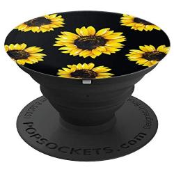 Vintage Flower Floral Yellow Sunflowers Black PopSockets Grip and Stand for Phones and Tablets