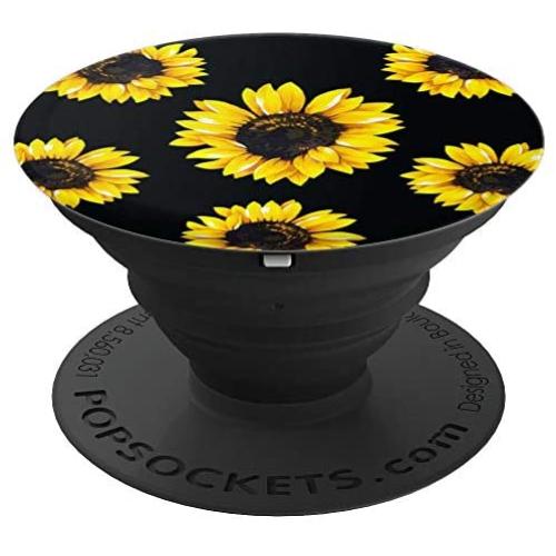 Vintage Flower Floral Yellow Sunflowers Black PopSockets Grip and Stand for Phones and Tablets