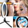 10” Ring Light LED Desktop Selfie Ring Light USB LED Desk Camera Ringlight 3 Colors Light with Tripod Stand iPhone Cell Phone Holder and Remote Control for Photography Makeup Live Streaming