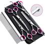 Gimars 4CR Stainless Steel Dog Grooming Scissors Kit with Safety Round Tip, Heavy Duty Titanium Coated Pet Grooming Trimmer Kit - Thinning, Straight, Curved Shears Comb for Long Short Hair for Cat Pet